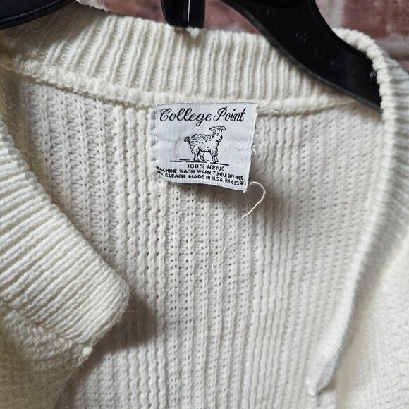 Women's COLLEGE POINT Acrylic Open Cardigan Sweater Large VINTAGE - Picture 4 of 6